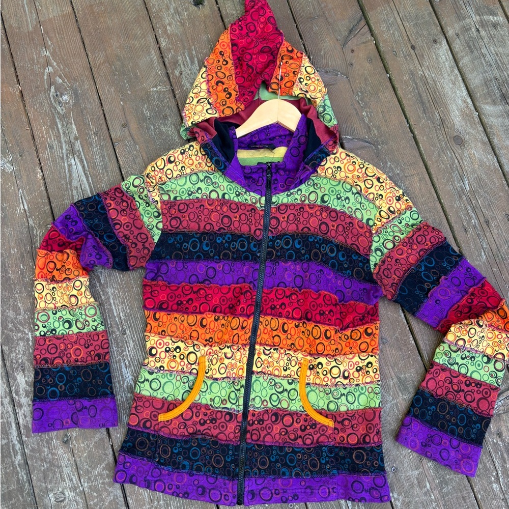 Colorful Jacket with Circular Pattern, Hippie Patchwork Razor Cut Gypsy Jacket - Picture 4 of 10